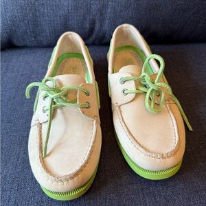 Green and Off-White Sperry Boat Shoes